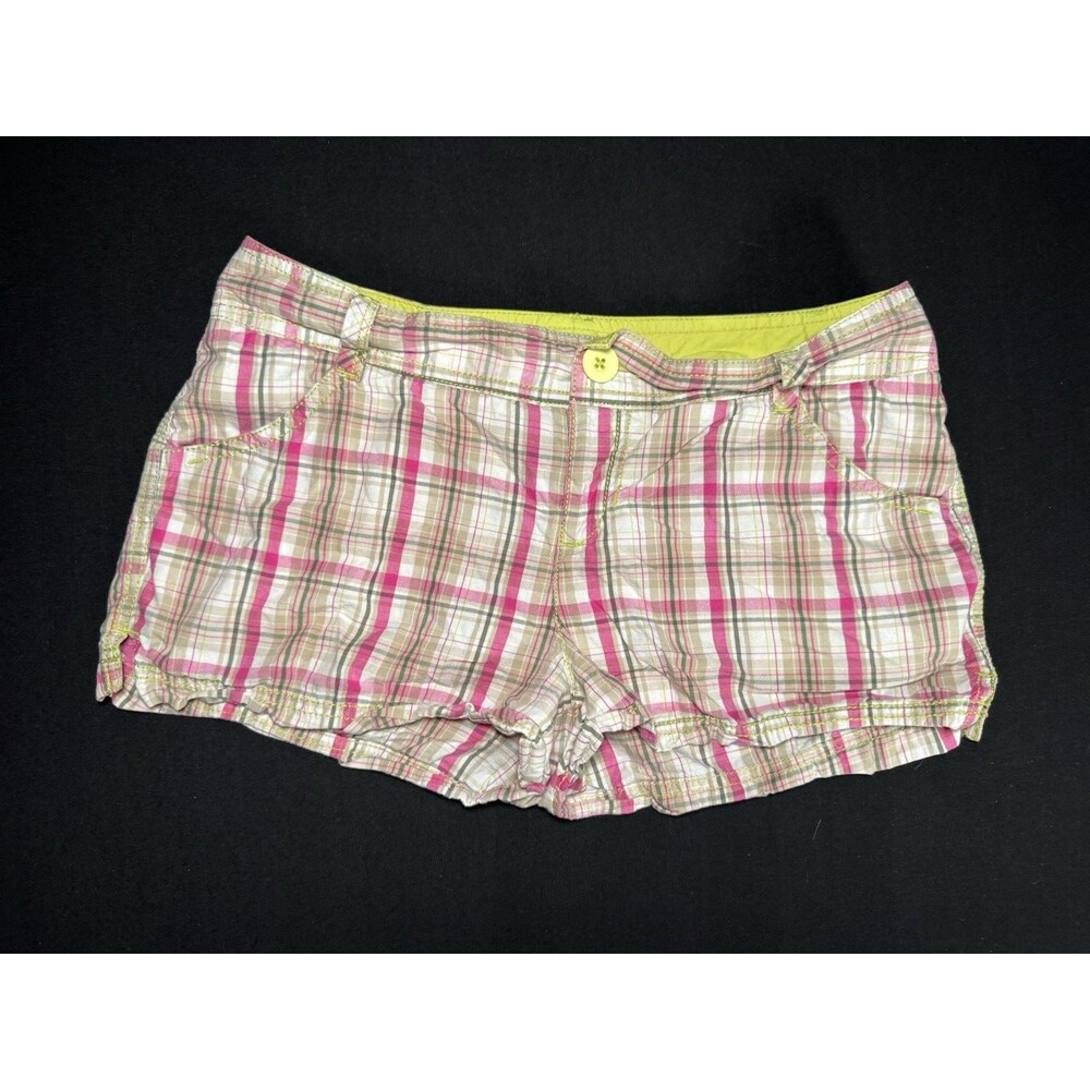 Y2K SO Wear It Declare It Plaid Micro Shorts Low Rise Pink Juniors 7 / 30" Waist